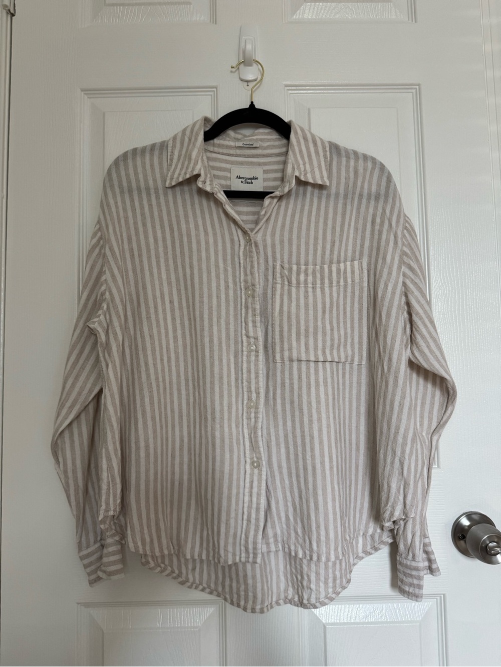 Abercrombie & Fitch Beige and White Striped Button Down Shirt